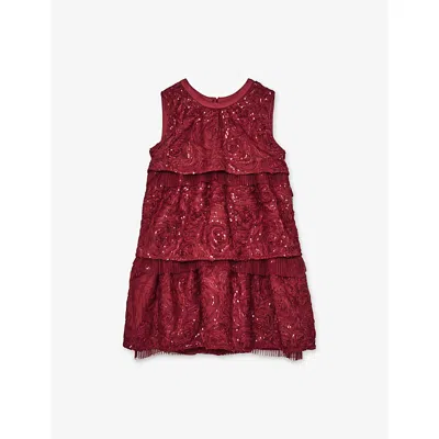 REISS RED DULCIE SEQUIN-EMBELLISHED WOVEN DRESS 3-9