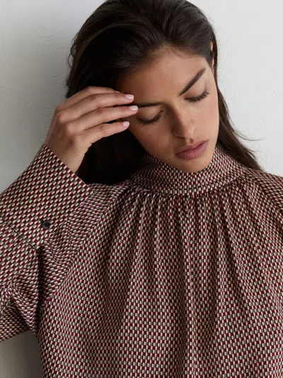 Reiss Red Geometric-print Tie-neck Blouse