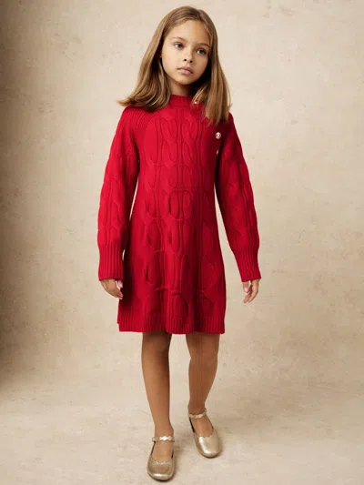 Reiss Girls Red Wool Cable Knit Mini Dress