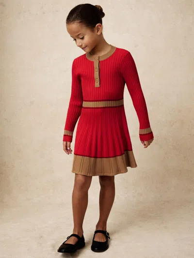 Reiss Kids'  Red Holly 9-13 Yrs Colour-block Knitted Skater Dress