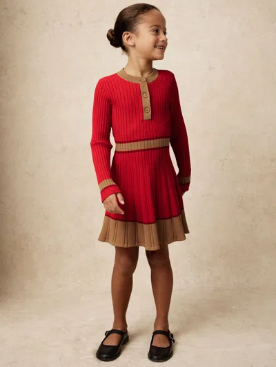 REISS REISS RED HOLLY 3-9 YRS COLOUR-BLOCK KNITTED SKATER DRESS