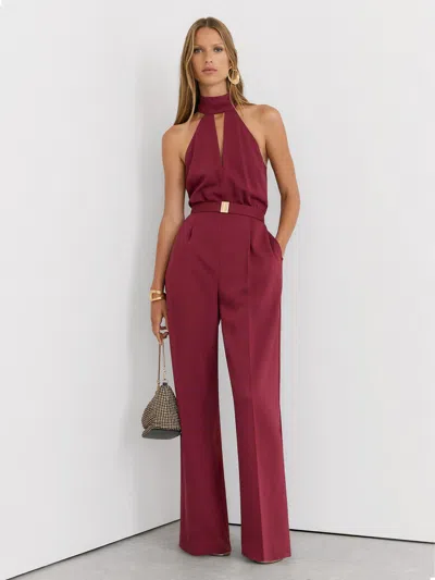 Reiss Red Jodie Petite Halterneck Belted Wide-leg Jumpsuit