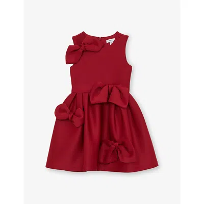 Reiss Kids' Joey Bow-detail Stretch-woven D In Red