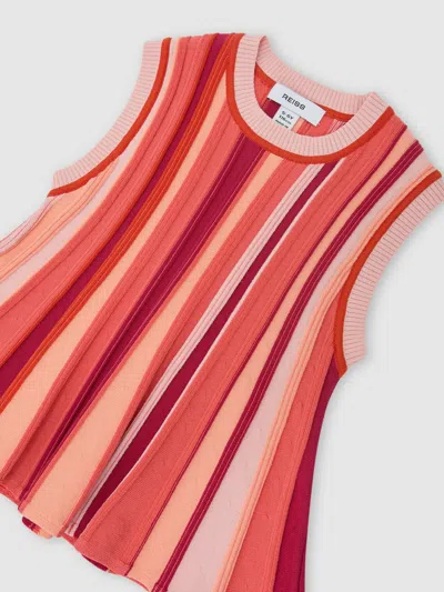 Reiss Red Milo 13-14 Yrs Stripe-knit Peplum Top In Brown