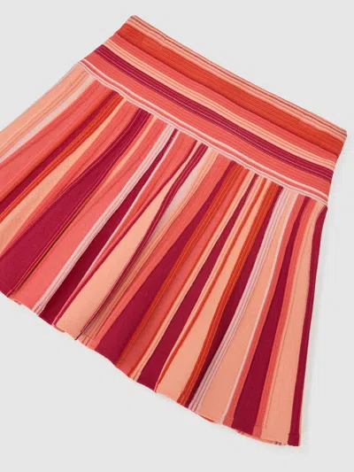 Reiss Red Milo 13-14 Yrs Stripe-knit Pleated Skirt In Multi