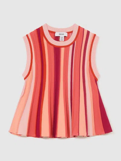 Reiss Red Milo 3-9 Yrs Stripe-knit Peplum Top In Pink