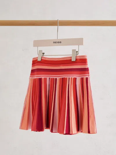 Reiss Red Milo 9-13 Yrs Stripe-knit Pleated Skirt In Multi