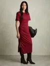 Reiss Red Modal-blend Ruched Midi Dress In Burgundy