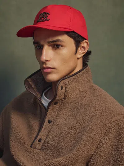 Reiss Red Monogram Cotton Trucker Cap