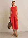 Reiss Petites Annabel Smocked Midi Dress In Red