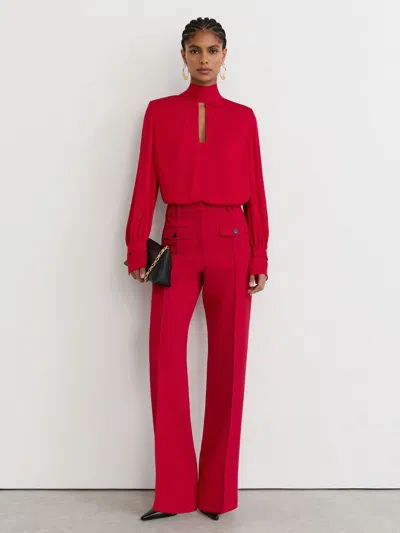 Reiss Red Petite High-neck Tie-back Keyhole Blouse