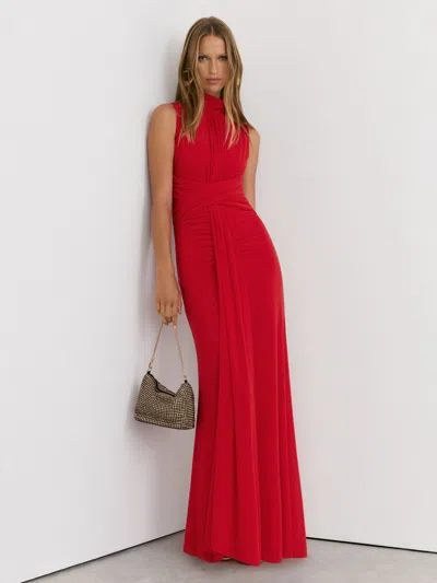 Reiss Red Petite Sheer Ruched Sleeveless Maxi Dress In Multi