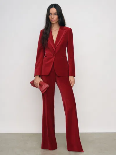 Reiss Red Petite Velvet Tuxedo-stripe Flared Trousers