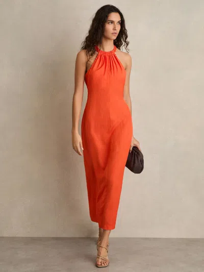 Reiss Red Petite Whipstitch Halterneck Midi Dress