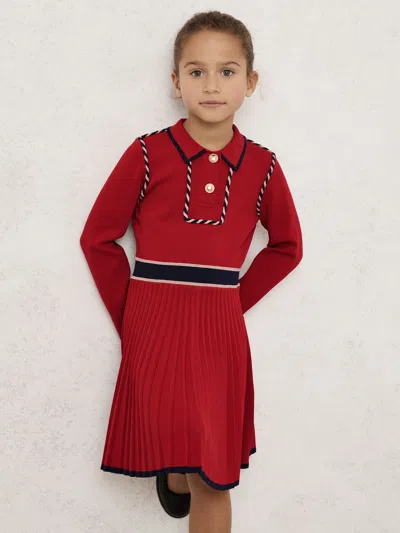 REISS REISS RED FREYA PIPED KNITTED SKATER DRESS