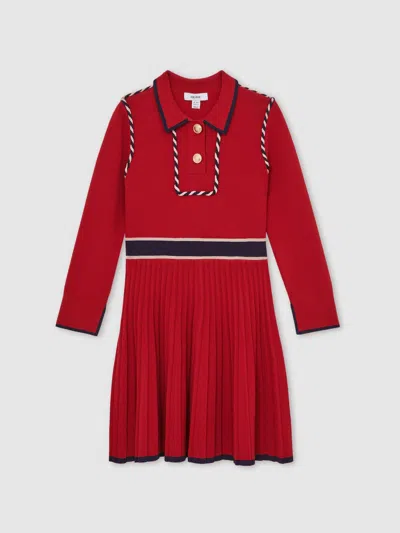 REISS REISS RED FREYA PIPED KNITTED SKATER DRESS