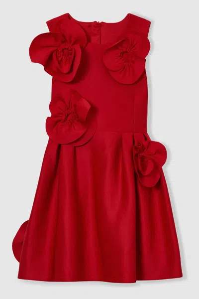 Reiss Kids' Red Polliana Scuba 3d-flowers Flared Dress