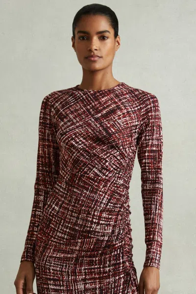 Reiss Red Petite Printed Ruched Midi Dress