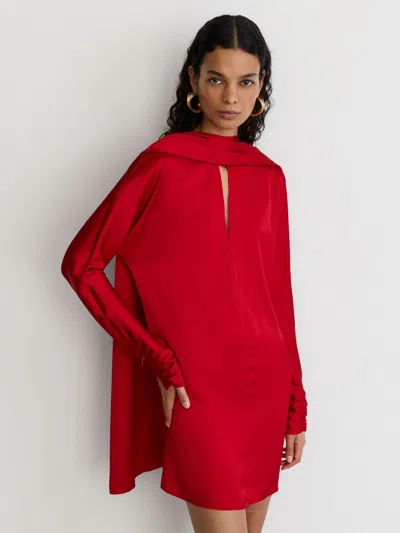 Reiss Red Satin Cape-detail Mini Dress In Burgundy