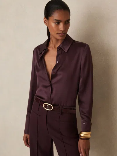 Reiss Red Silk Double-cuff Button-through Shirt