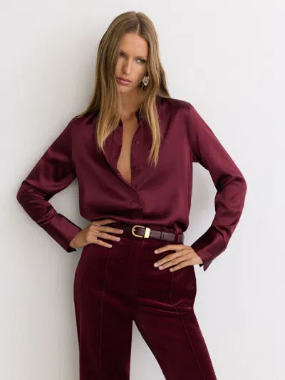 Reiss Red Silk-satin Concealed-placket Shirt In Brown