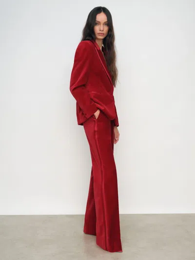 Reiss Red Velvet Tuxedo-stripe Flared Trousers In Brown