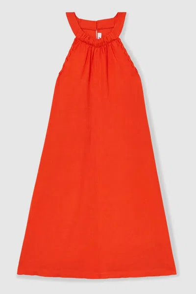 Reiss Red Whipstitch Sleeveless Midi Dress