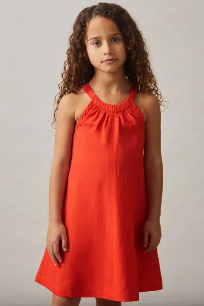 Reiss Red Whipstitch Sleeveless Midi Dress