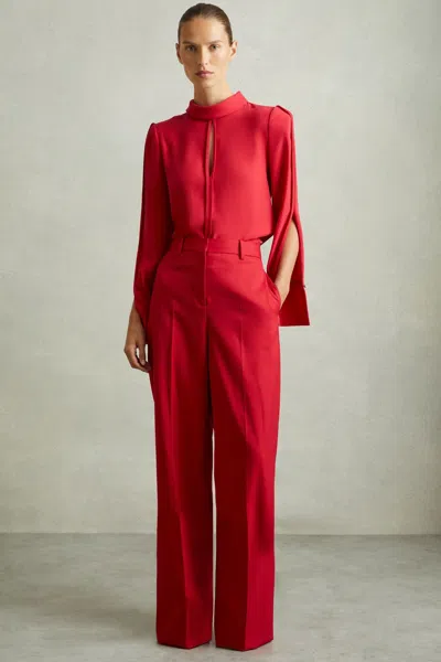 Reiss Red Anna Wool Blend Wide Leg Trousers In Red
