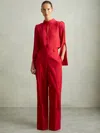 Reiss Red Wool Blend Wide Leg Tux Trousers In Red