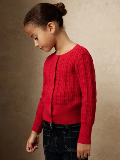 Reiss Kids' Red Wool-cotton Pointelle Cardigan