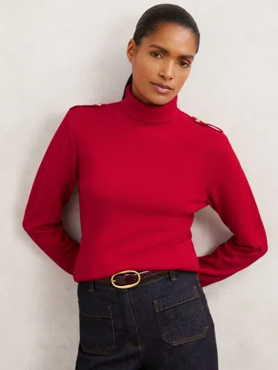 Reiss Red Wool Epaulette Roll-neck Jumper