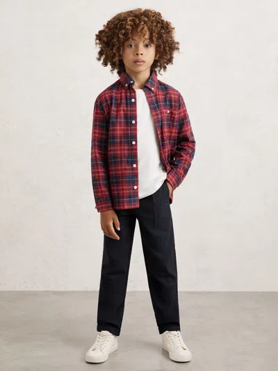Reiss Red/navy Blue Cotton Button-through Check Shirt In Multi