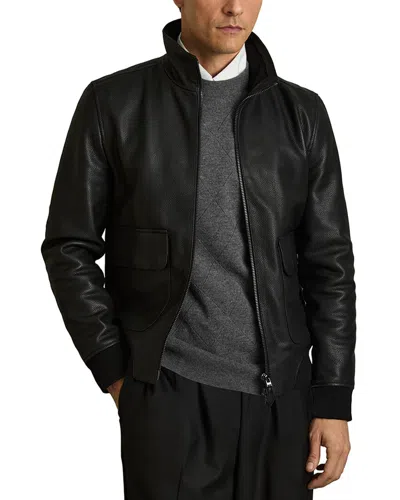 Reiss Reed Pebble Leather Jacket In Animal Print