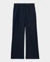 Reiss Womens Reed Denim-look Wide-leg Woven Trousers Dark Blue In Dark Blue