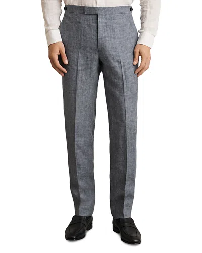 Reiss Reef Slim Fit Prince Of Wales Check Linen Trousers In Gray