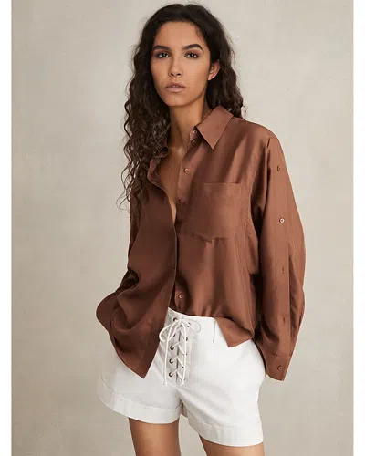 Reiss Reenie Silk Shirt In Brown