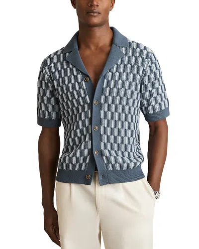 Reiss Regular Fit Geometric Knit Cuban Shirt In Blue