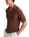 Reiss Tobacco Brown Cotton Textured-knit Cuban-collar Shirt In Brown