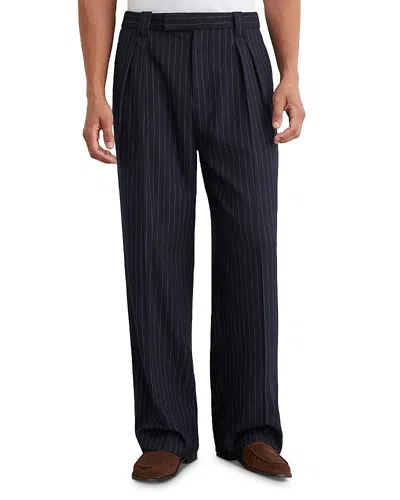 Reiss Relaxed Fit Fund Pleated Pinstripe Trousers In Navy
