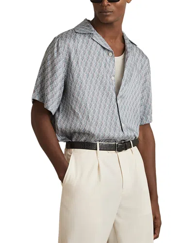 Reiss Relic Monogram Printed Cuban Shirt In Blue