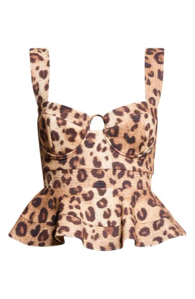 Reiss Rema Leopard Print Bustier Peplum Top In Neutral