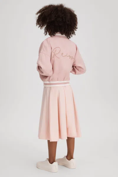 Reiss Remi - Pink Junior Colourblock Varsity Bomber Jacket, Age 8-9 Years