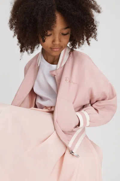 Reiss Remi - Pink Senior Colourblock Varsity Bomber Jacket, Uk 12-13 Yrs