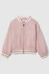 Reiss Remi - Pink Teen Colourblock Varsity Bomber Jacket, Uk 13-14 Yrs