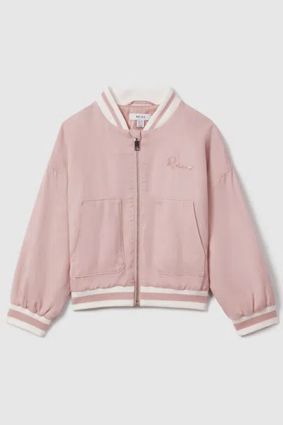 Reiss Remi - Pink Teen Colourblock Varsity Bomber Jacket, Uk 13-14 Yrs