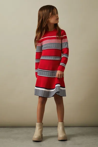 Reiss Red 4-9 Yrs Knitted Striped Skater Dress