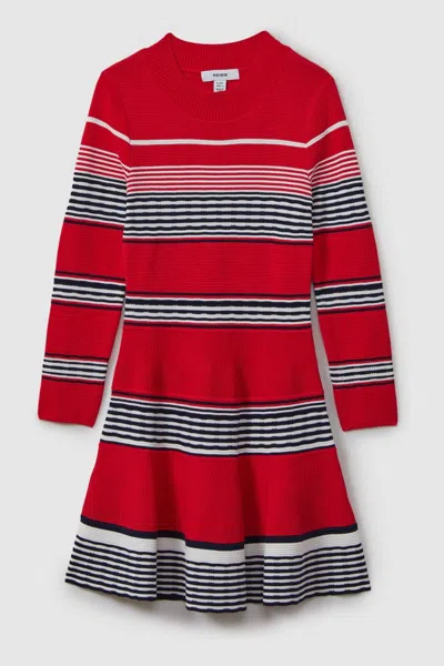 Reiss Remi - Red Remi Teen Knitted Striped Skater Dress