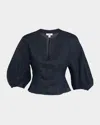 Reiss Remi Cropped Blouson-sleeve Linen Blouse
