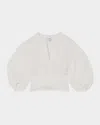 Reiss Remi Cropped Blouson-sleeve Linen Blouse